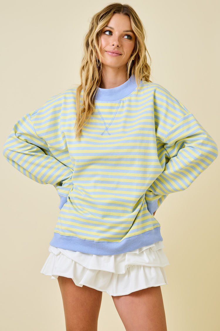 Striped Mock Sweatshirt Blue/Lemon