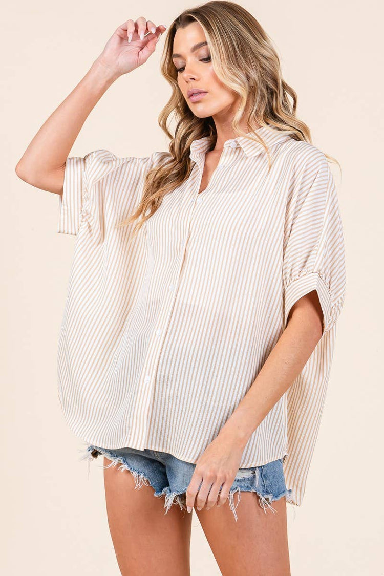 Striped Taupe Button-Down