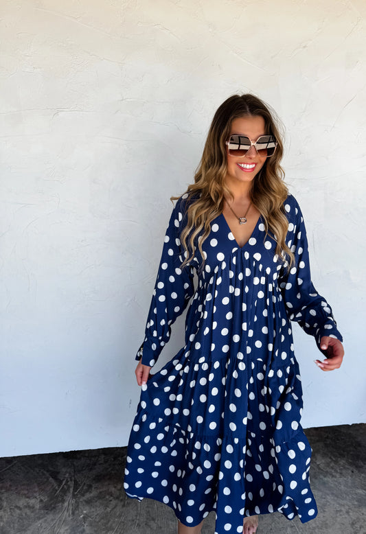 Polka Dot Navy Dress ONE XS LEFT