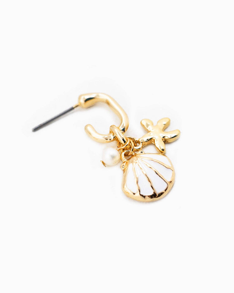 White Sea Shell Charm Hoop Earrings ONE LEFT