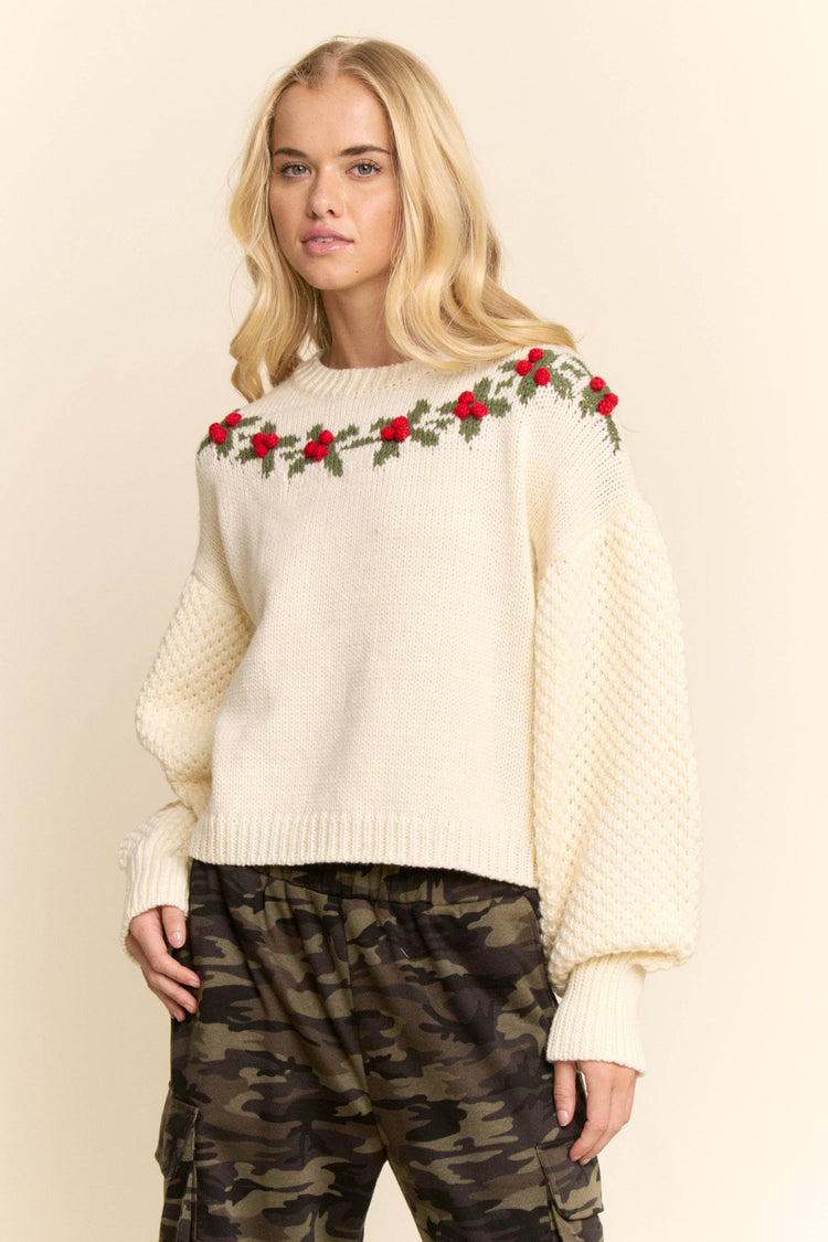 Holly Wreath Balloon Sweater