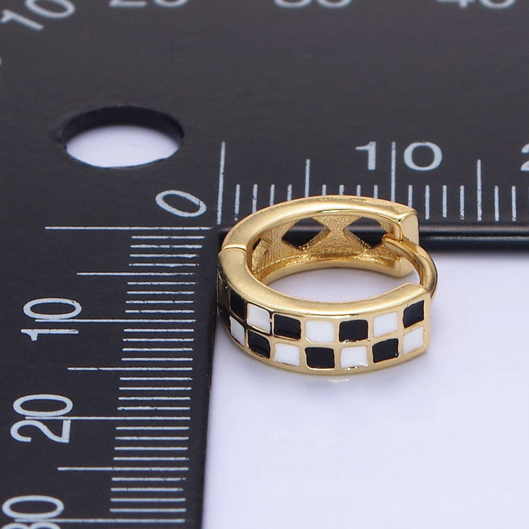 13mm Checkered Enamel Huggie Earring