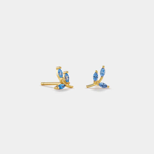 Tiny Small Blue Leaf Stud Earrings