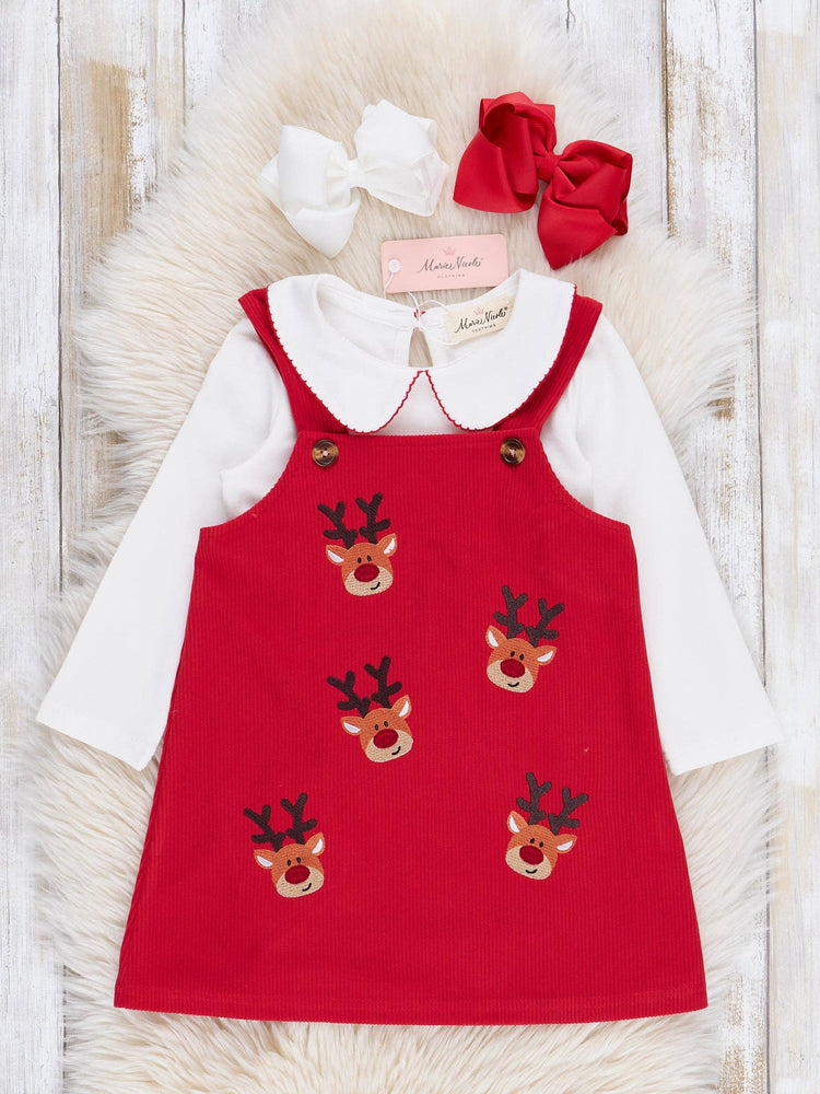 Embroidered Reindeer Corduroy Skirtall Set