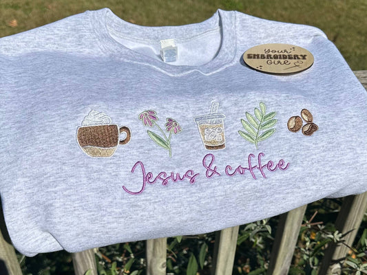 Jesus & Coffee Embroidered Crewneck