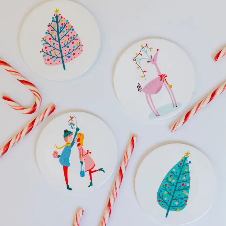 Coasters Ceramic Christmas Set