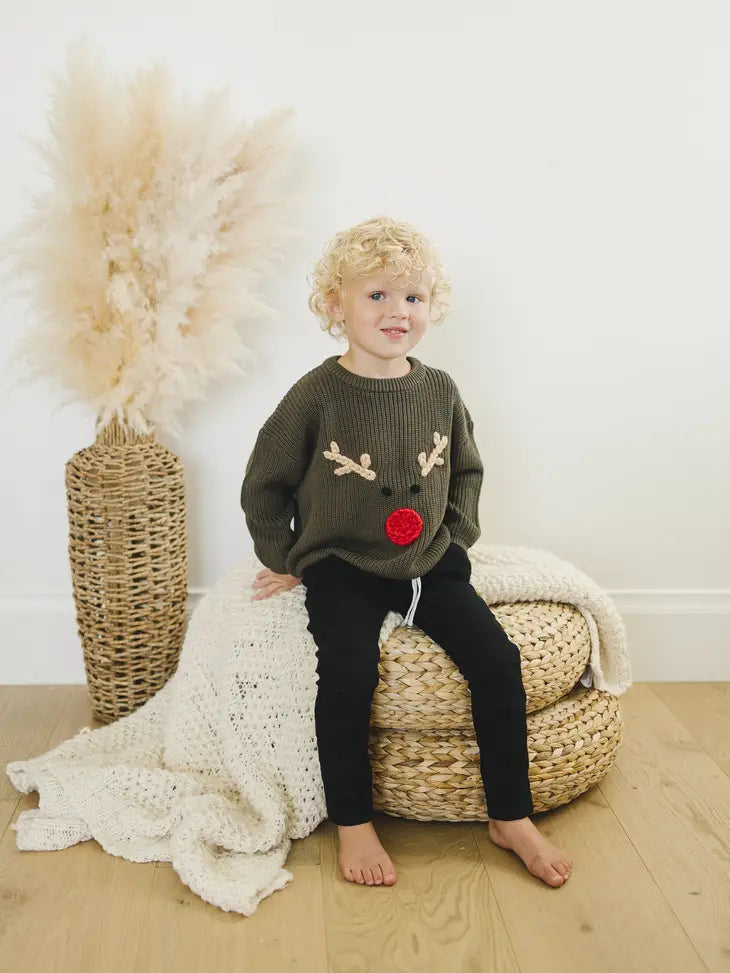 Rudolph Hand Embroidered Chunky Knit Sweater