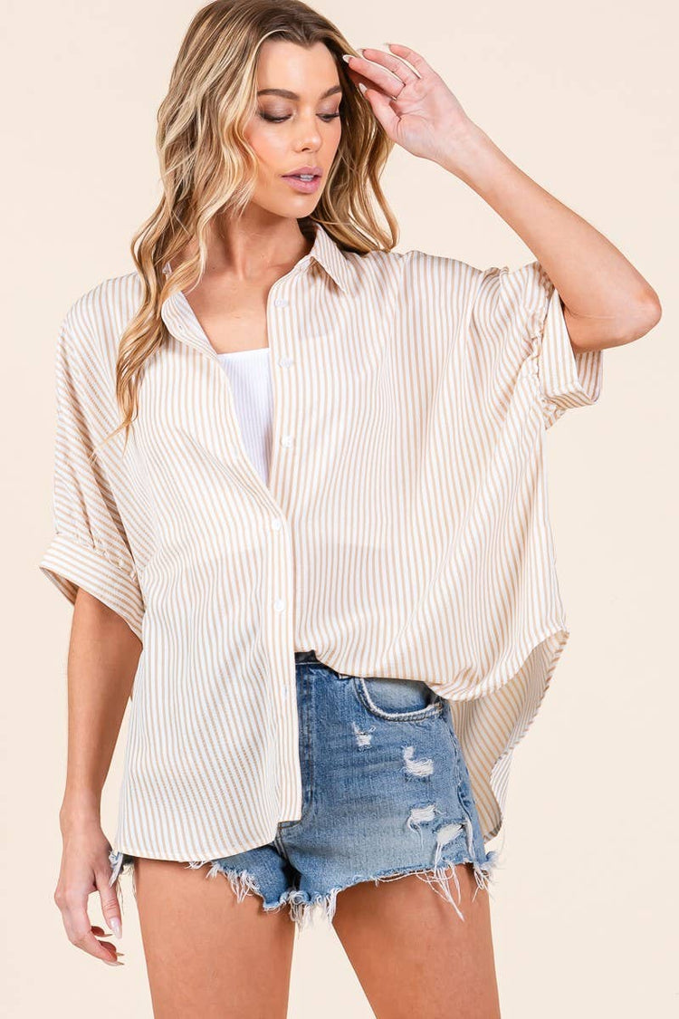 Striped Taupe Button-Down