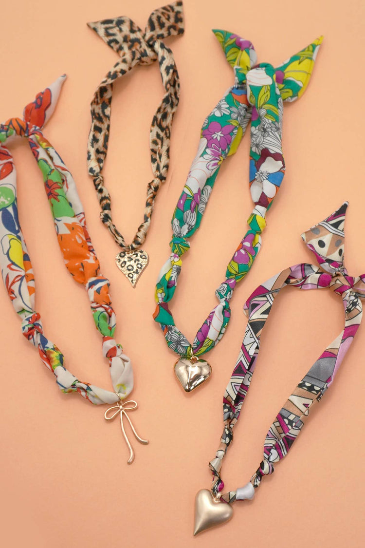 Handmade Scarf Charm Necklace Hearts