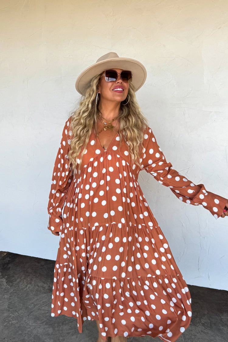 Polka Dot Brown Dress ONE XS LEFT