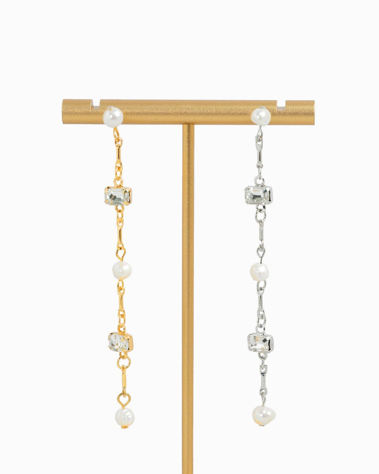 Gold Freshwater Pearl Baguette Linear Earrings ONE LEFT