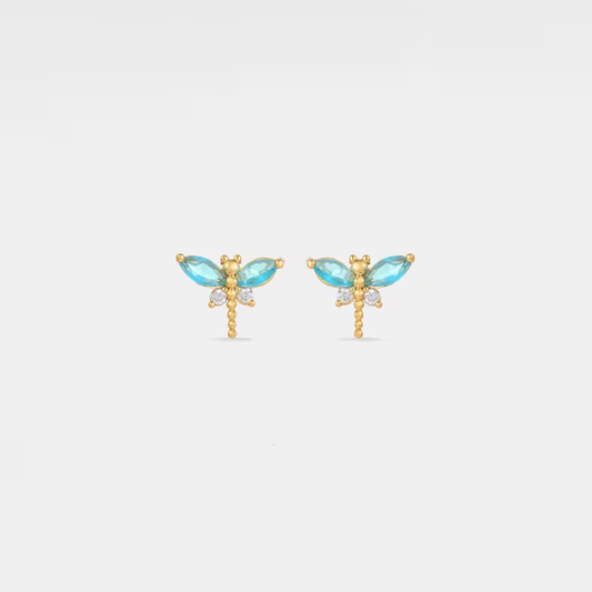 Tiny Small Blue Dragonfly Earrings