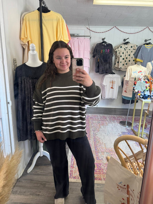 Striped Oversized Sweater Olive