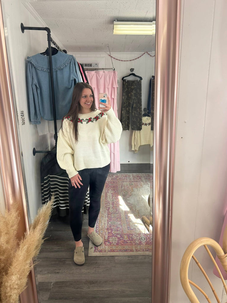 Holly Wreath Balloon Sweater