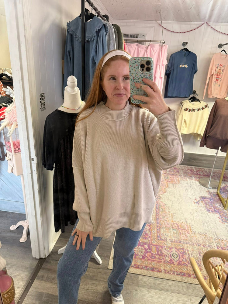 Oversized Slit Sweater Beige