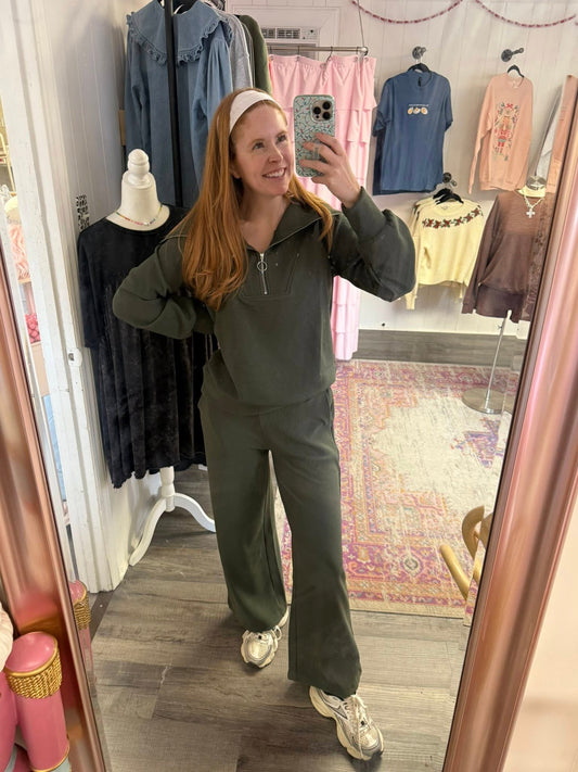 Ribbed Half Zip Pullover & Pants Set ONE MEDIUM LEFT