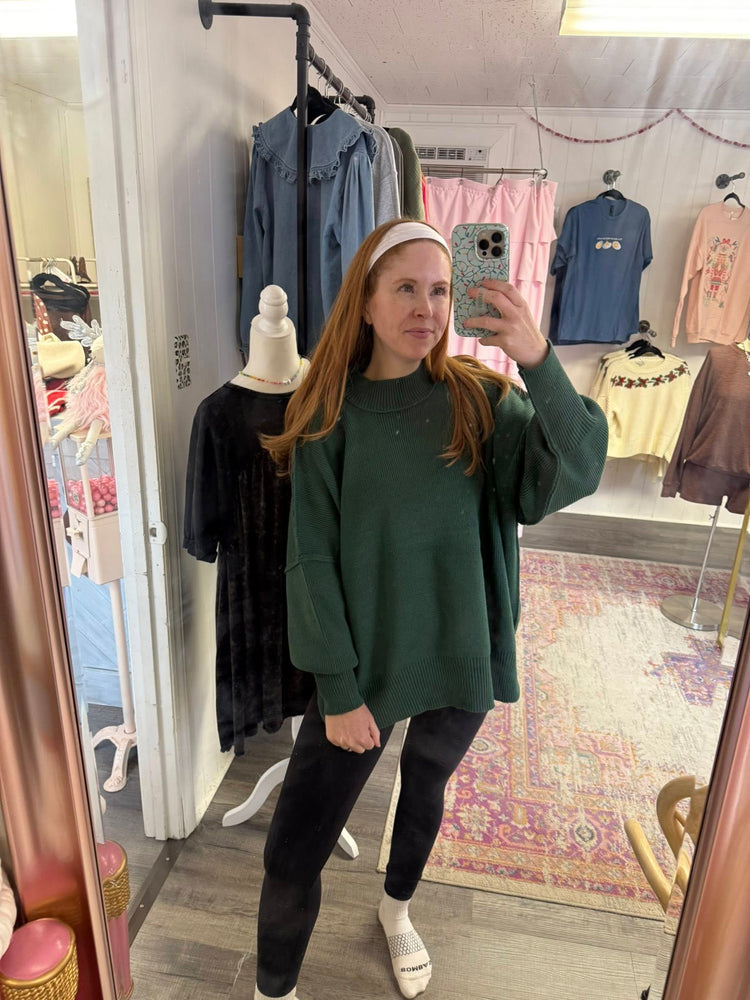 Oversized Slit Sweater Green ONE L/XL LEFT