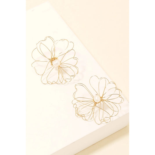 Thin Wire Frame Flower Stud Earrings