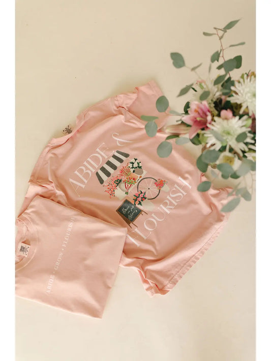 Abide and Flourish Floral Cart Graphic Tee