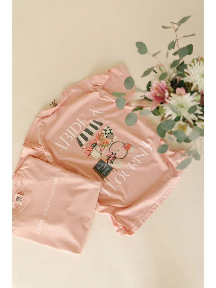 Abide and Flourish Floral Cart Graphic Tee