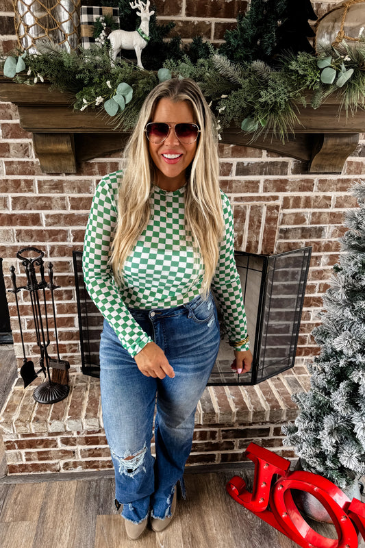 Checker Dress It Up Mesh Top ONE S/M LEFT