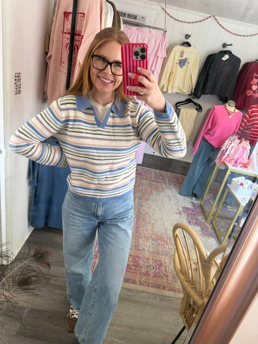 Collared Striped Sweater