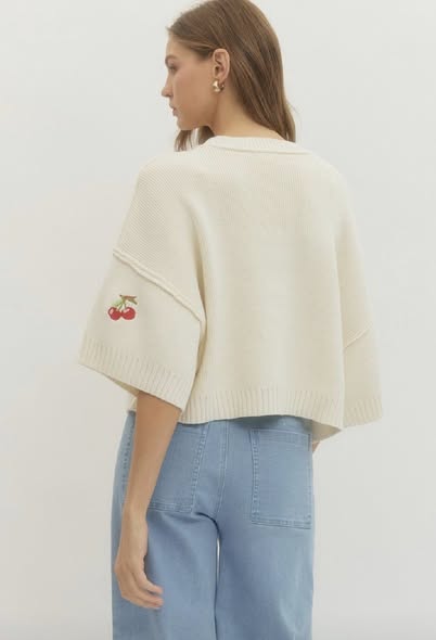 Embroidered Strawberry Sweater