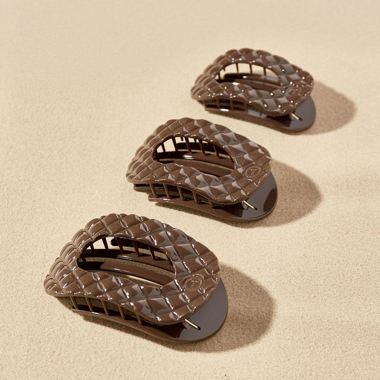 Teleties Small Flat Round Hair Clip Truly Taupe Quilted