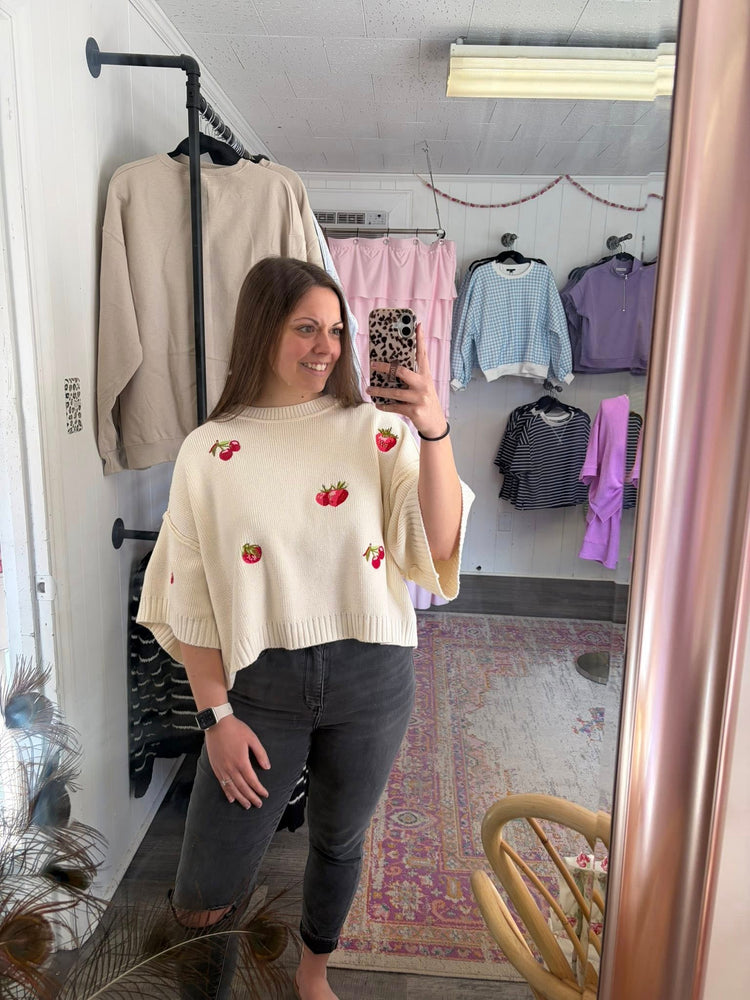 Embroidered Strawberry Sweater