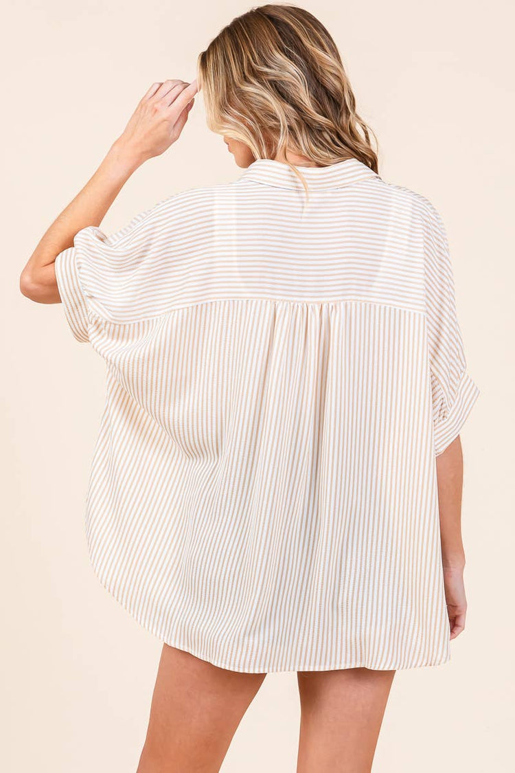 Striped Taupe Button-Down