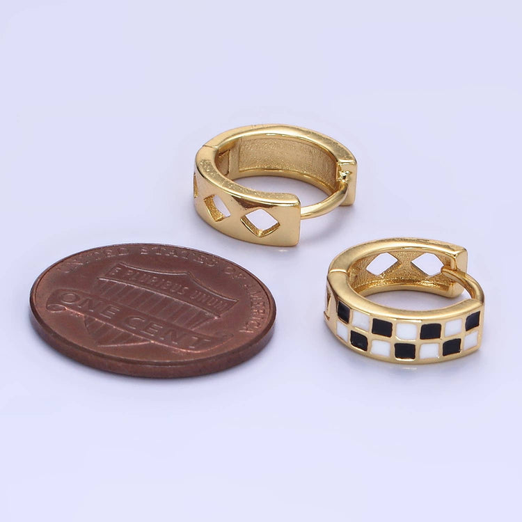 13mm Checkered Enamel Huggie Earring