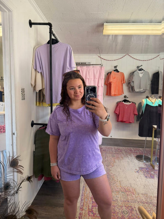 Halo Snow Washed Exposed Seam Top & Shorts Set Violet