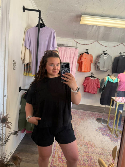 Exposed Seam Boxy Top & Shorts Set Black