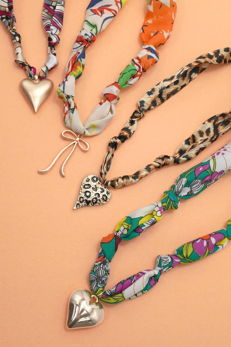 Handmade Scarf Charm Necklace Hearts