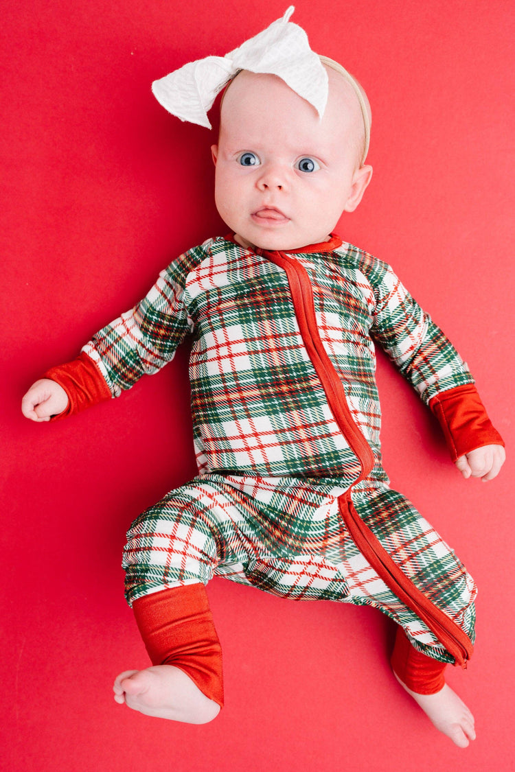Christmas Plaid Bamboo Sleeper ONE 6-12M LEFT