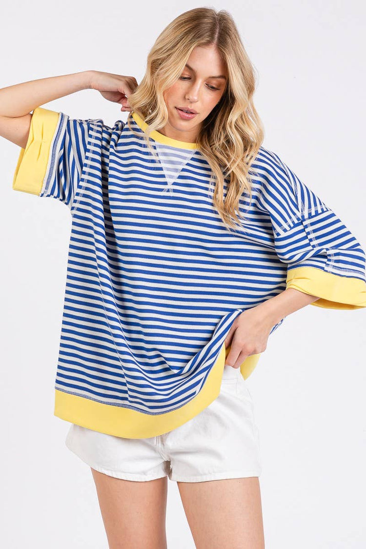 Oversized Striped Blue Combo Blouse