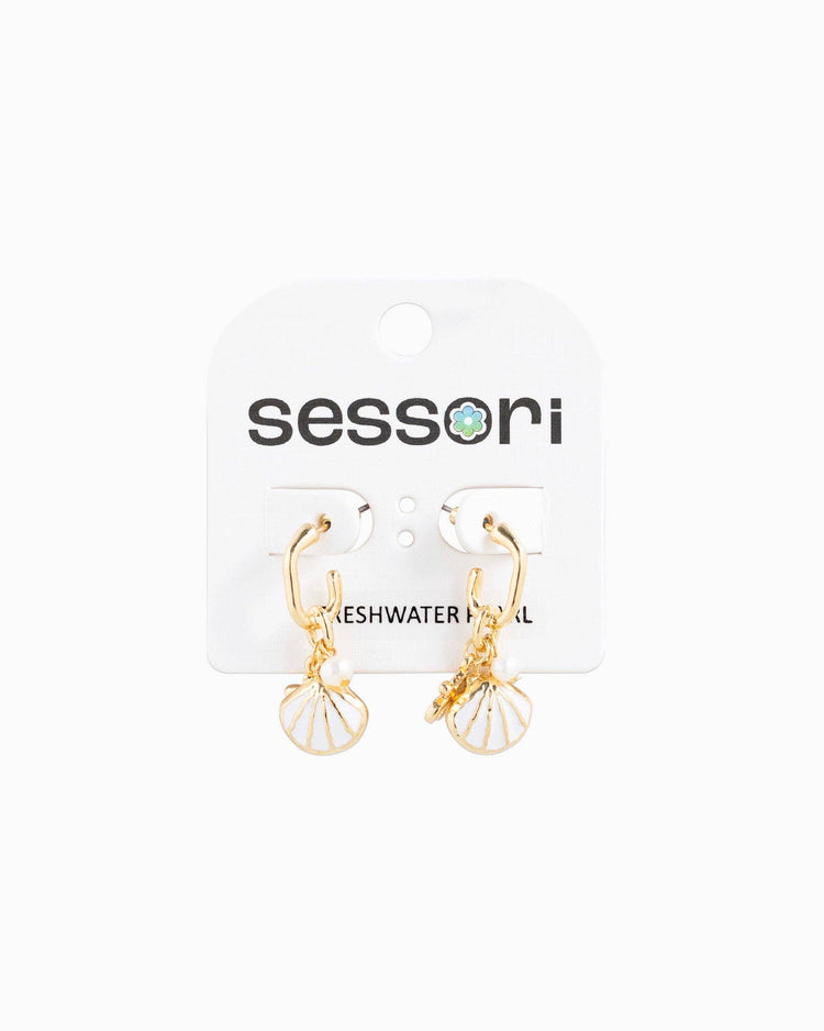 White Sea Shell Charm Hoop Earrings ONE LEFT