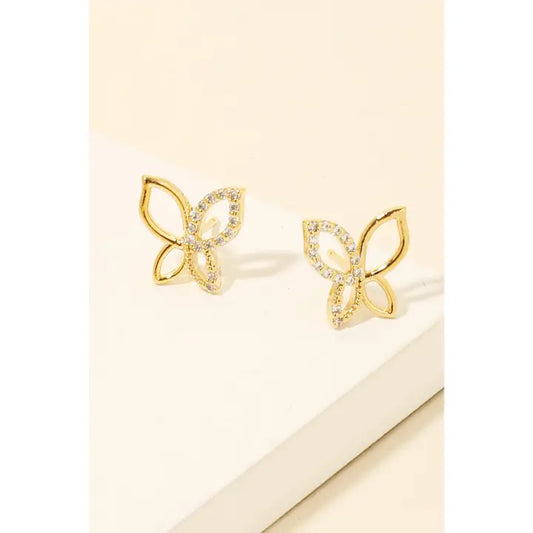 Cz Half Pave Butterfly Stud Earrings