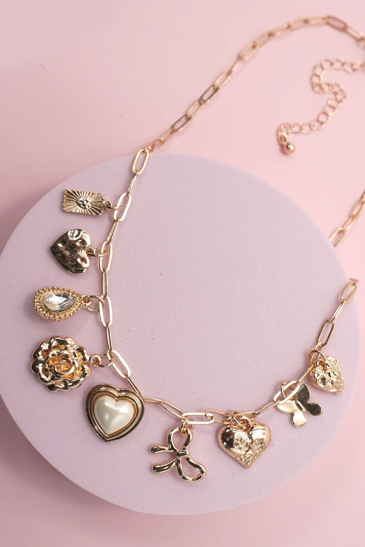 Heart Bow Charm Necklace ONE LEFT