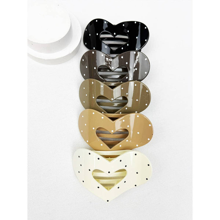 1/6 PRE-ORDER Neutral Polka Dot Heart Flat Hair Clip