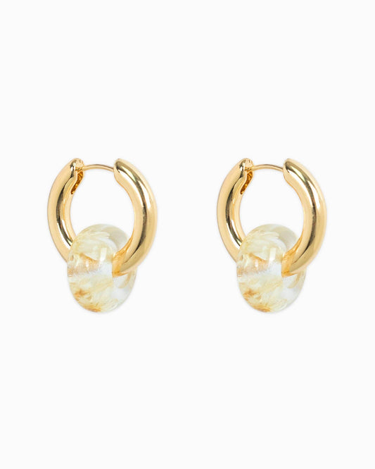 Ivory Pressed Flower Rondelle Hoops ONE LEFT