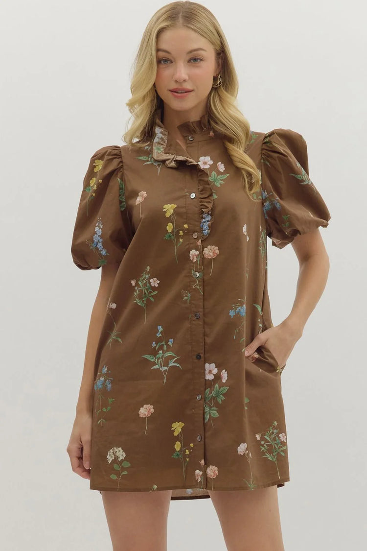 Brown Fall Floral Dress