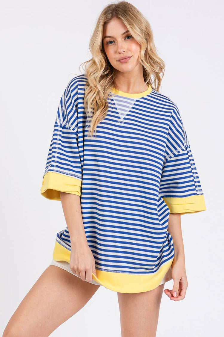 Oversized Striped Blue Combo Blouse