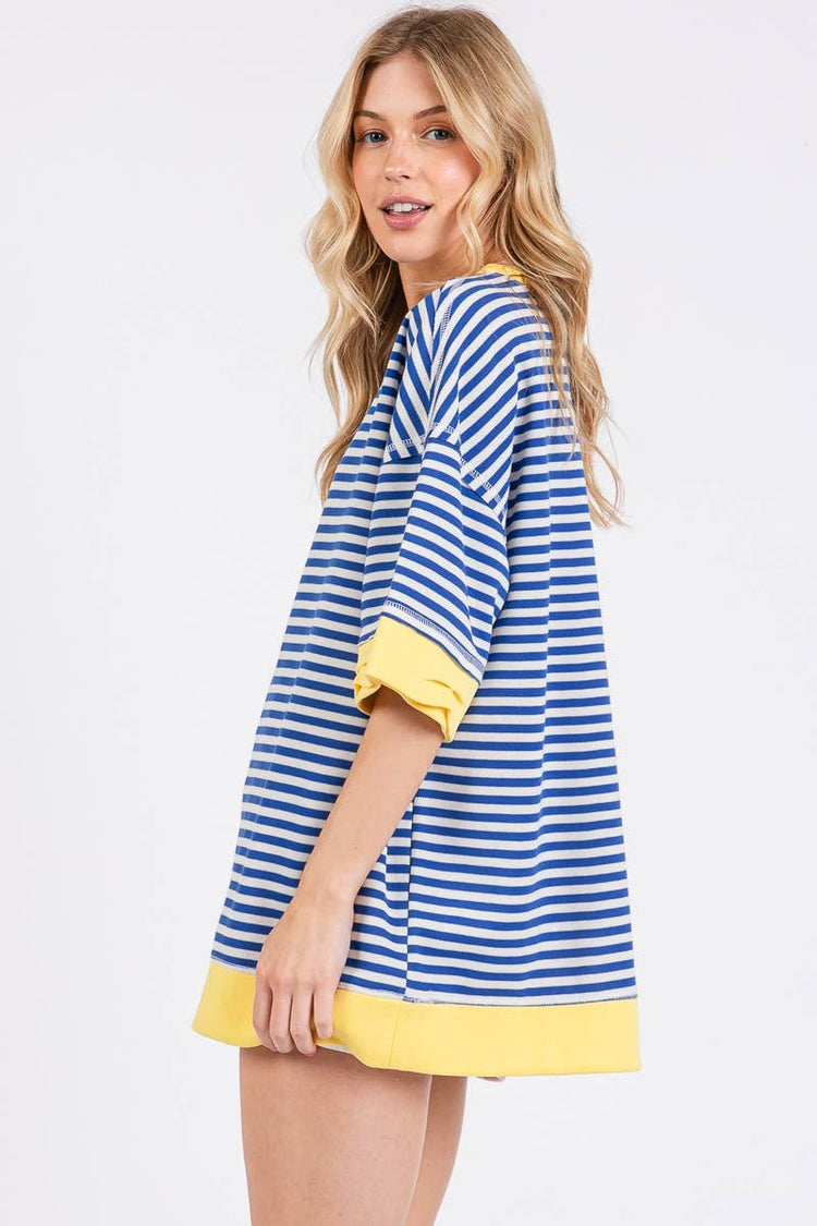 Oversized Striped Blue Combo Blouse