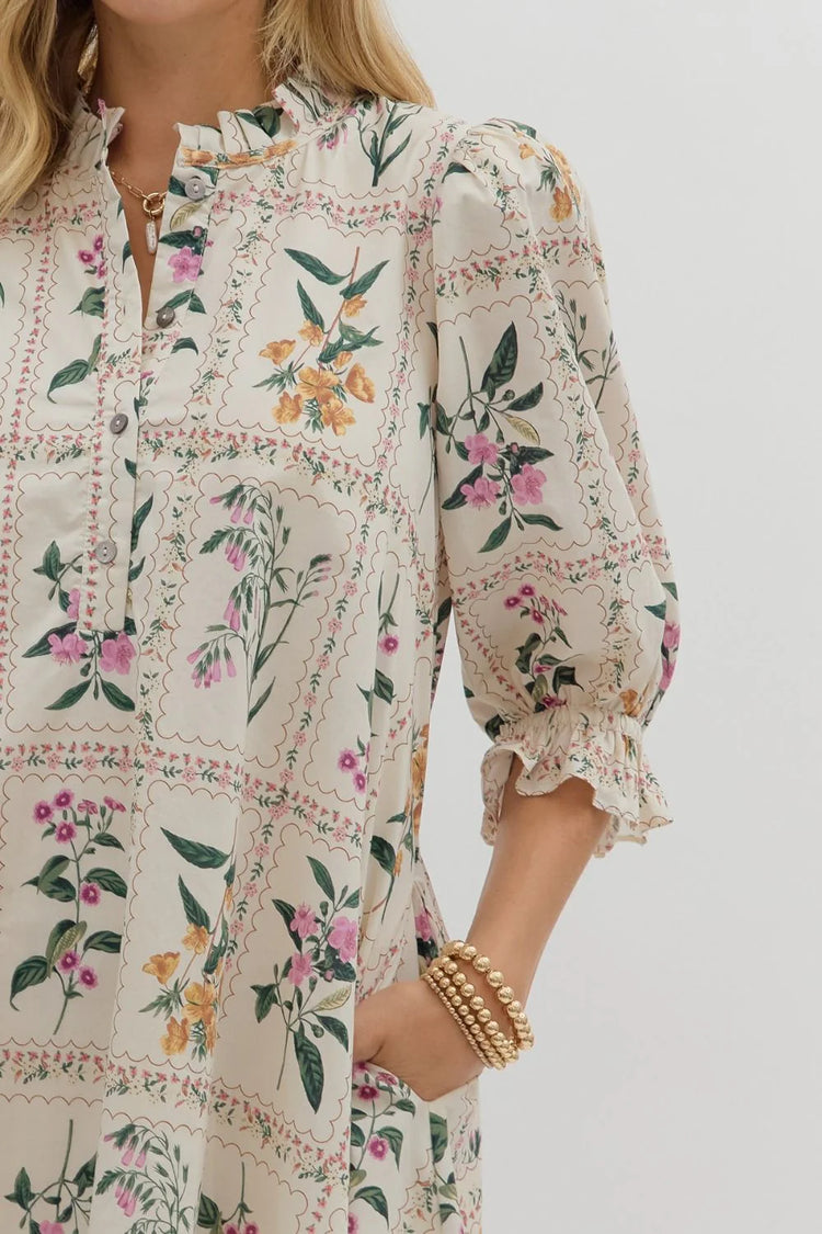 Floral Ivory Mini Dress