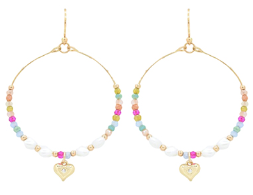 Glass & Heart Shape Bead Wire Earrings