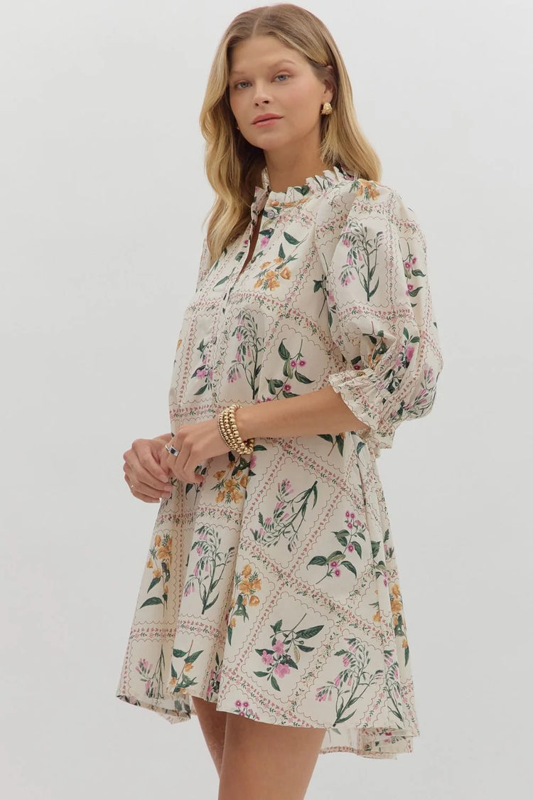 Floral Ivory Mini Dress