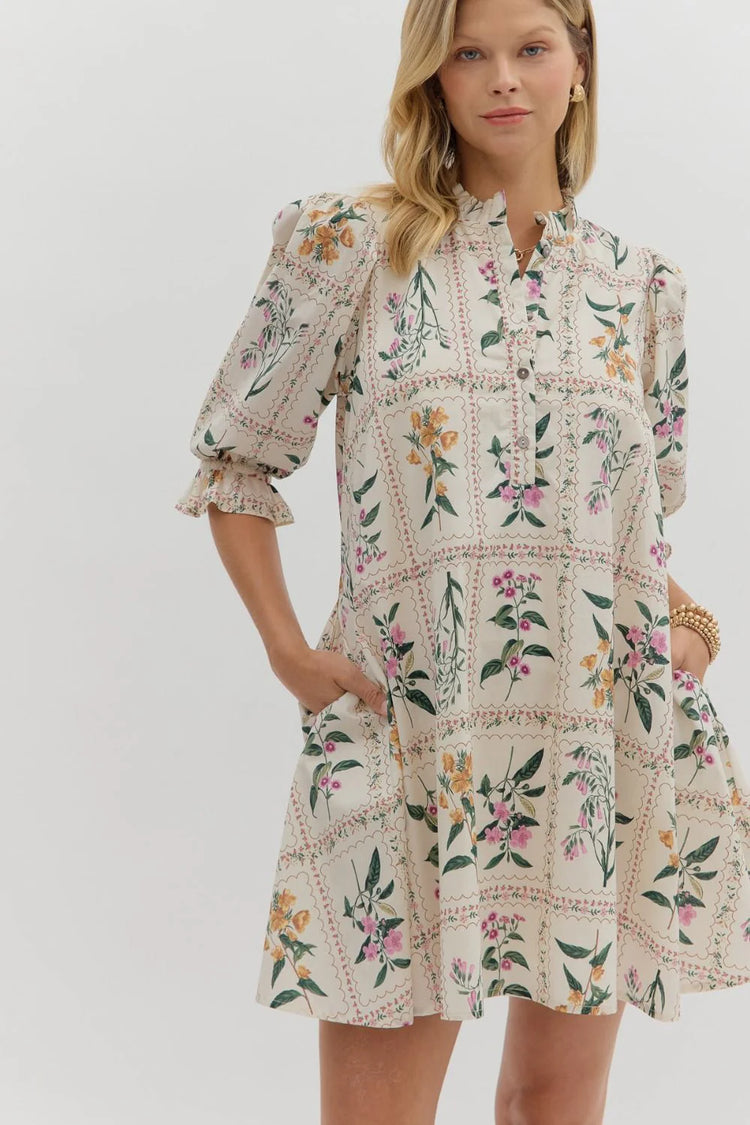 Floral Ivory Mini Dress