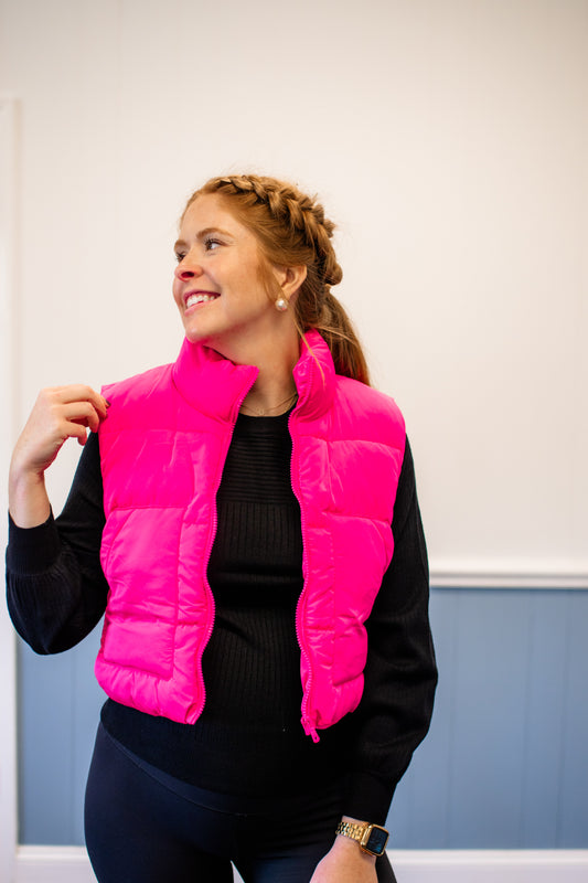 Puffer Vest With Pockets/Pink