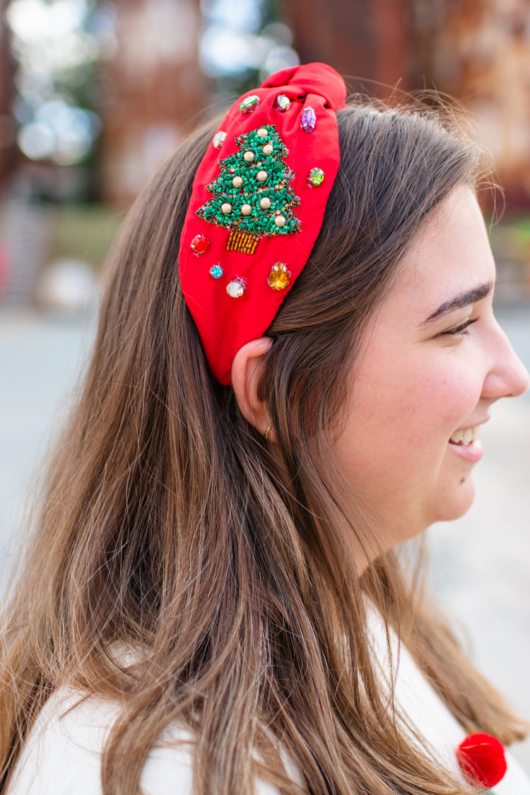 Christmas Tree Bead Headband-Red